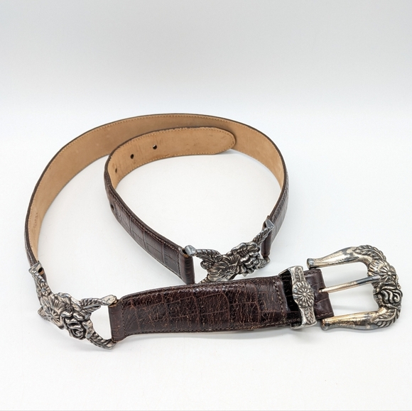 Brighton Accessories - Brighton Brown Silver Floral Leather Belt L